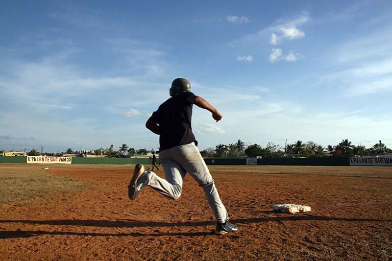 A young Dominican prospect rounds the bases.