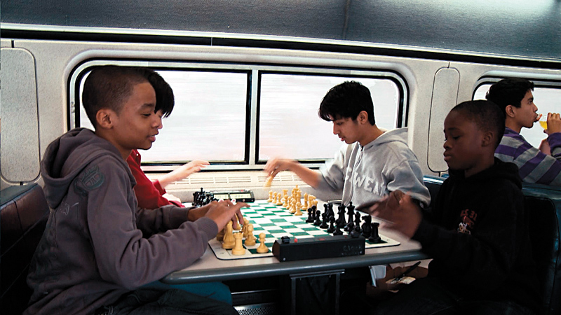 Chess champs on their way to a match.
