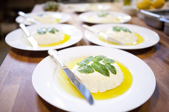 Belle Clementine Middle-Eastern-style yogurt cheese with mint and trampetti olive oil