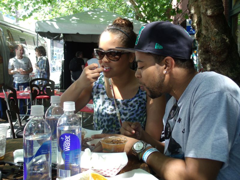 Greg Phillips (aka Keyboard Kid) and the lovely Tasha Davis enjoy Poquitos catering in the VIP tent.