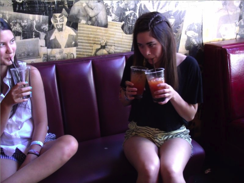 Nalina and Tat partake of a ladies' liquid lunch at Bimbos.