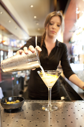 "Appetizers plastered with blue cheese and columnar tanks of vodka stocked with