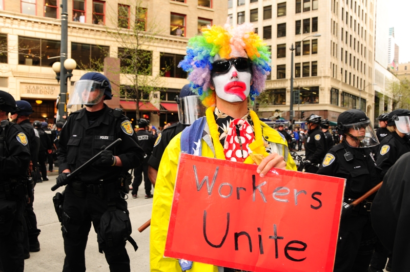 At Westlake, before walking to join the group arriving downtown from Judkins Park.