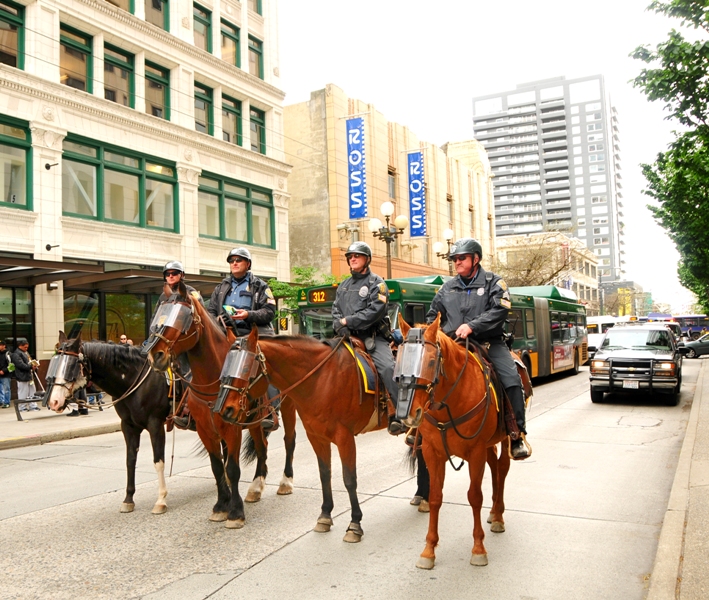 Police were in cars, on bikes, on motorcycles, and horses...