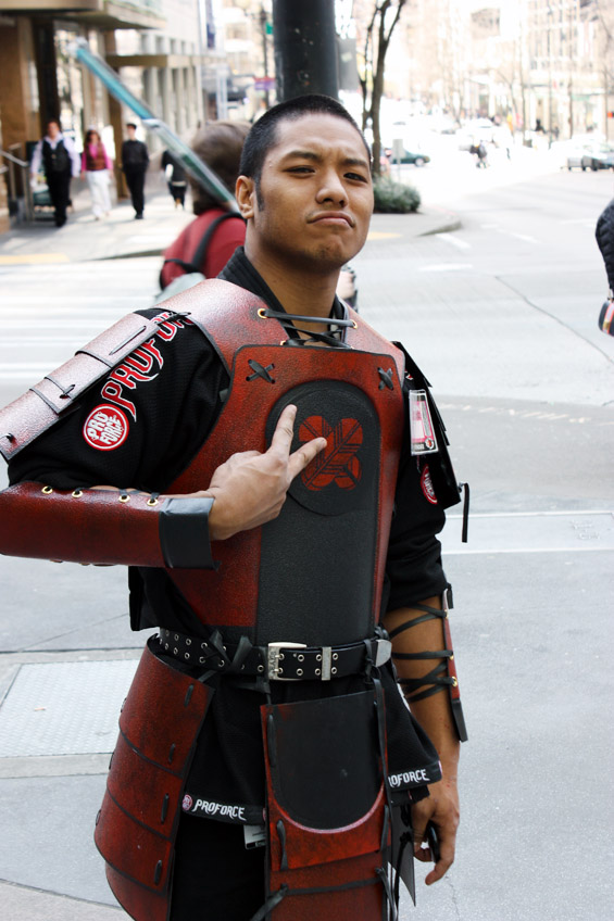 Dressed up as an ancient Samurai, PJ had no problem chuckin' up the deuces.