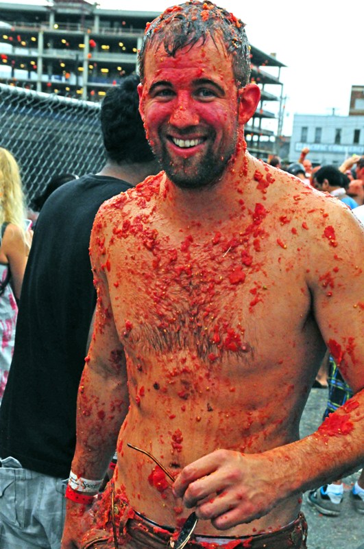 Taking time out for a breather after just having been attacked with tomatoes.