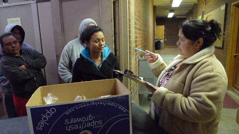 People who accept food from the APOYO food bank are asked to provide info about where they live now, the city and country they came from, and the number of people in their family.