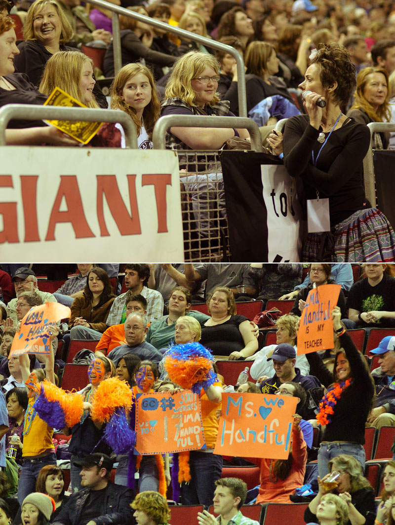 The fans came out in full force for the season opener. Blue and orange are the colors of the Sockit Wenches.