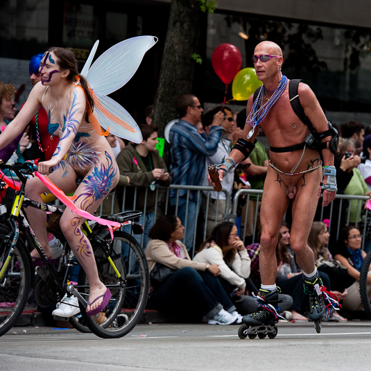 Participants in June's Pride Parade flaunted their birthday suits.