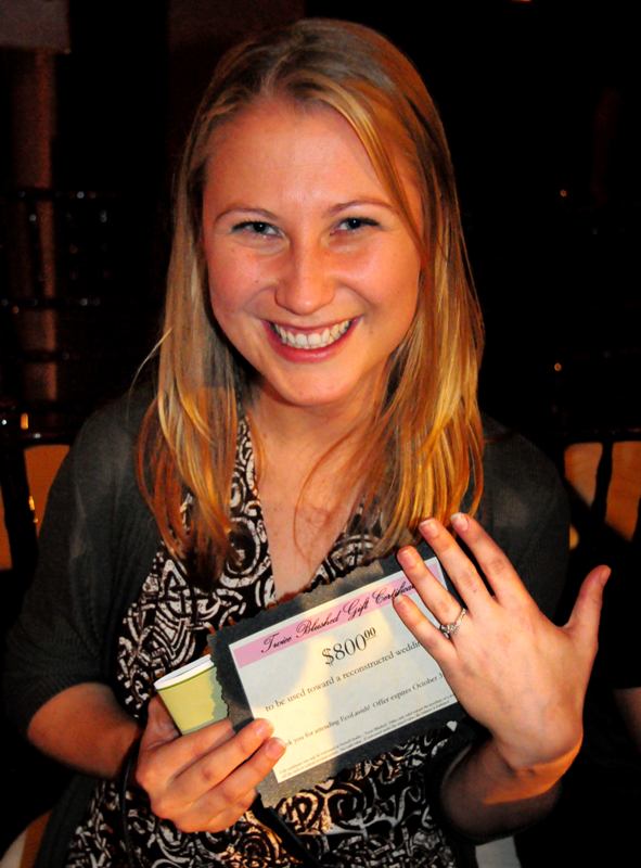 This engaged audience member was awarded a gift certificate toward a reconstructed wedding gown at Twice Blushed.