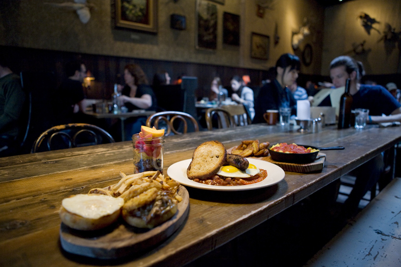 Starting on the left, the Brisket & Fried Egg Sandwich, in the middle the Full English Breakfast, and on the right the Summer Squash Frittata. Also in the photos is a seasonal jar of fruit.