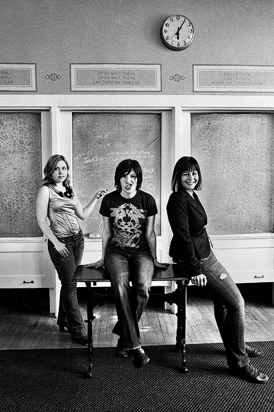 Sleater-Kinney, Kennedy School, Portland, OR, May 2005: This was a particularly tough shoot for me. It was an editorial piece timed with the release of The Woods and I went down to Portland with the writer and SK's Sub Pop publicist. I've been a diehard SK fan since Dig Me Out and although I can't count the number of shows I've been to on two hands, it was the first time I had taken their portrait. We went out to dinner the previous night and Janet took us to Tennessee Reds for drinks and a game of pool afterwards.A The band was hesitant to do the interview for reasons I won't go into, but they ultimately agreed. One of them still wasn't on board and was vocal about her frustration and reluctance during the shoot the next morning. It was interesting to see the three of them process their decision and disagreement together as a band right in front of me.A  Although it was all very civil and respectful,A  I can't say I was too surprised when they announced The Woods would be their final album.