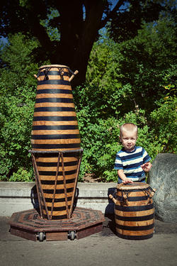 Jace bangs on the bongos at the Woodland Park Zoo.
