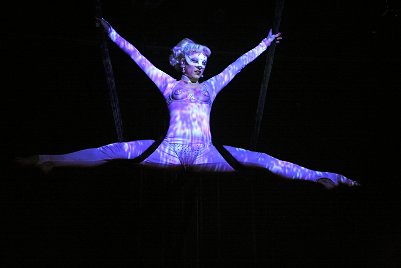 Tamara the Trapeze Lady takes flight at Vamps + Vixens at Julia's on Broadway.
