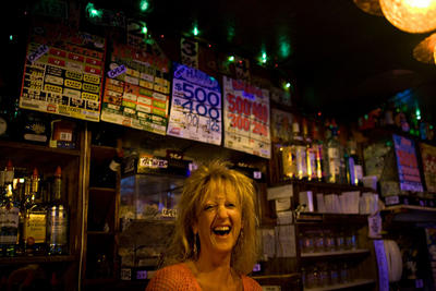 Seattle People in Lake City: It's Kim's birthday and she'll work if she wants to and she does, tending the bar at the Rimrock Steakhouse.