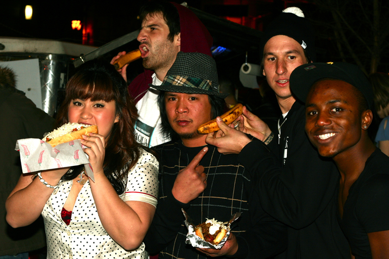 And there it is. The banana phone makes its first appearance of the night outside The Comet.