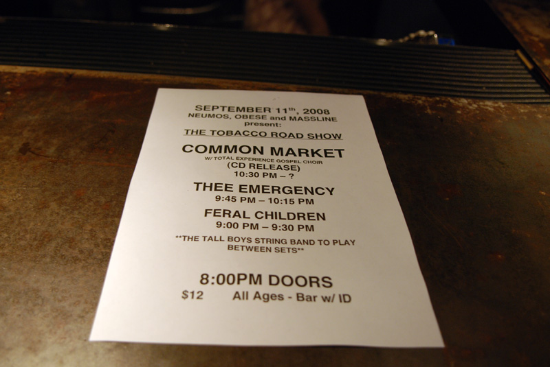 The Tobacco Road Show setlist.