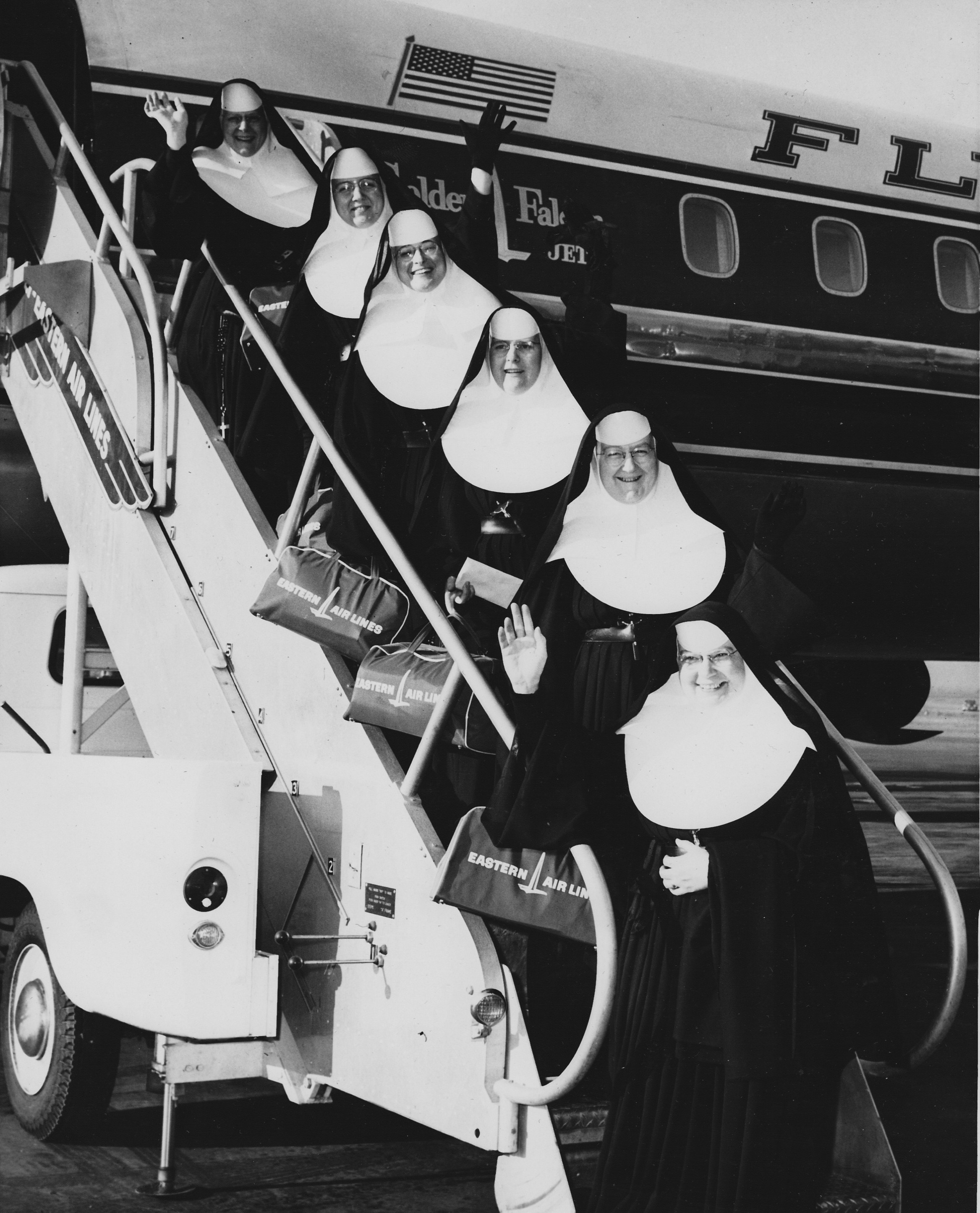 Nuns depart for Peru, before dropping their old attire.Sisters of Mercy Arhives