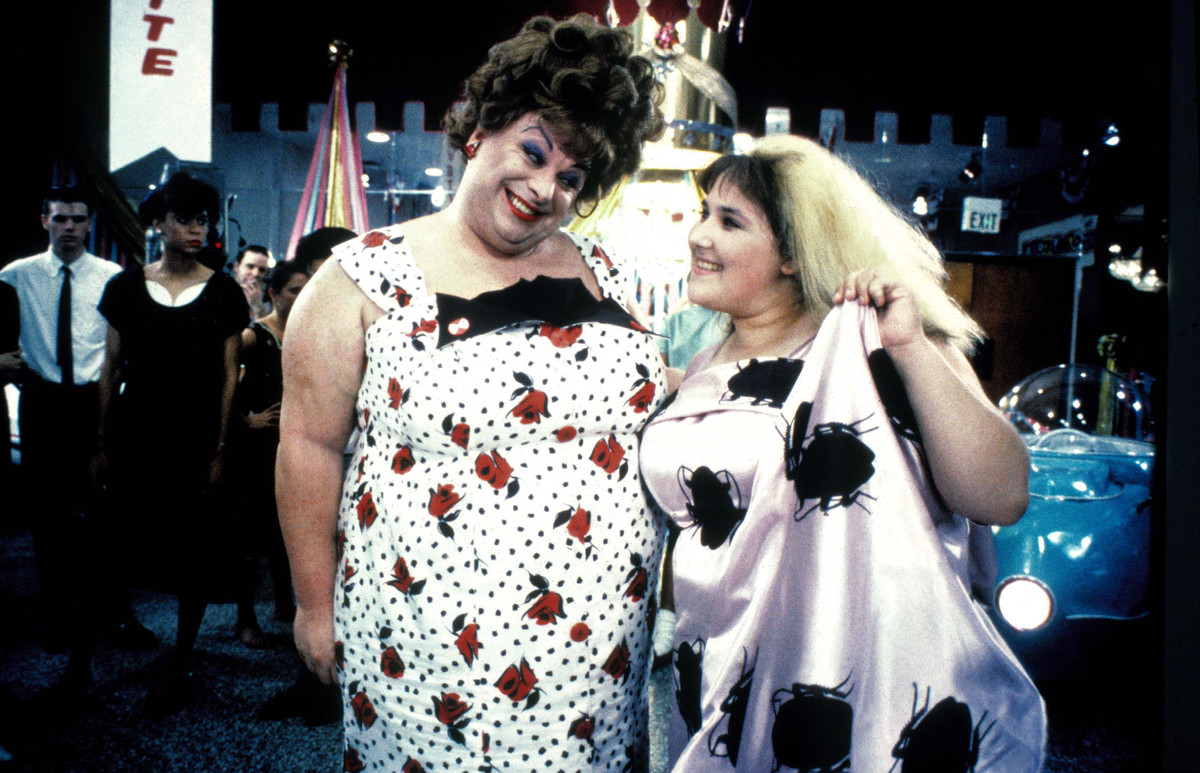 Divine (left) lends guidance to Lake in Hairspray.