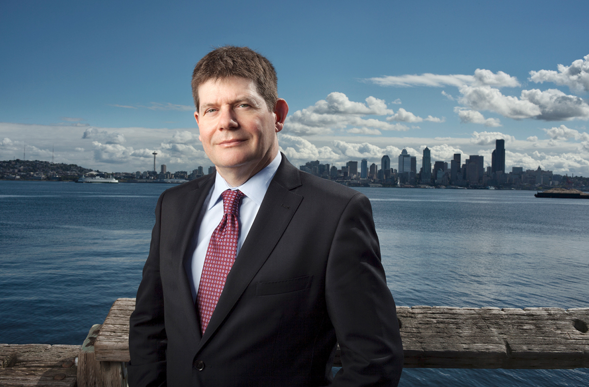 Aidan Lang, General Director, Seattle Opera. Photographed on Elliott Bay with the Seattle skyline in the background. 6/18/13.