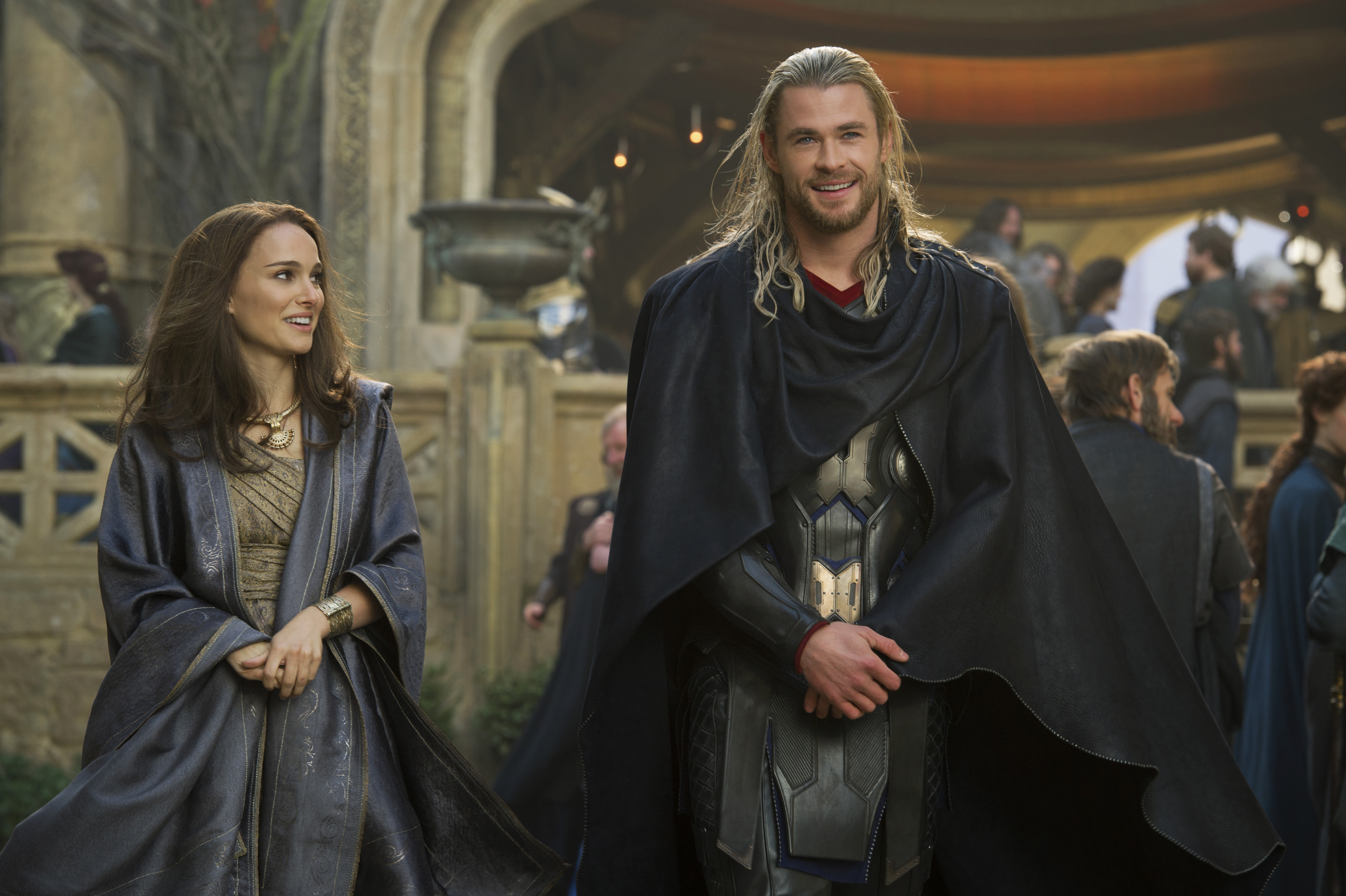 It’s all smiles in Asgard: Portman and Hemsworth.