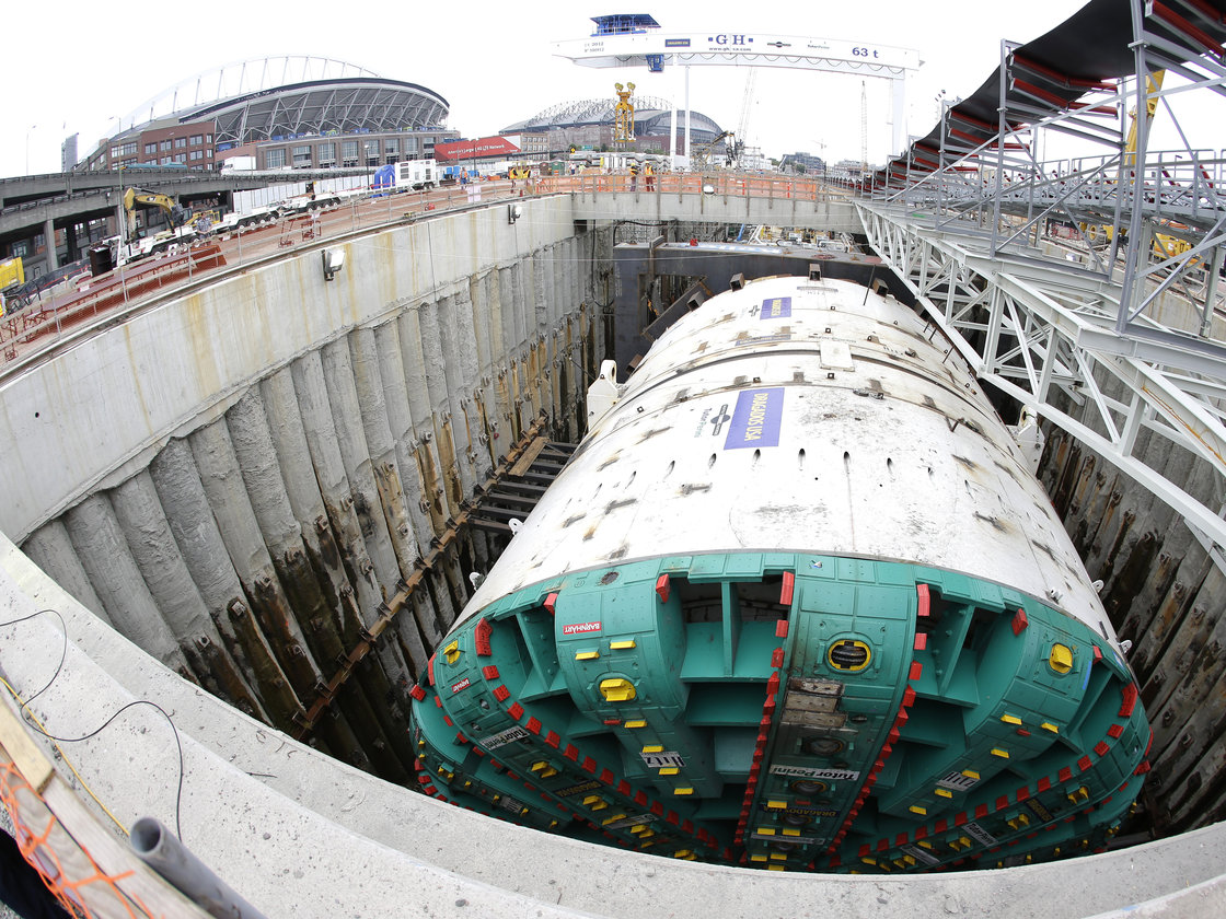 For a week now, the world’s largest boring machine has sat idle