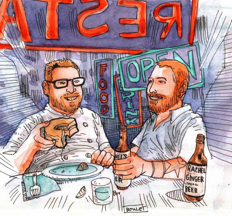 Ethan Stowell and Josh Henderson wash down cronuts with Rachel’s Ginger Beer.