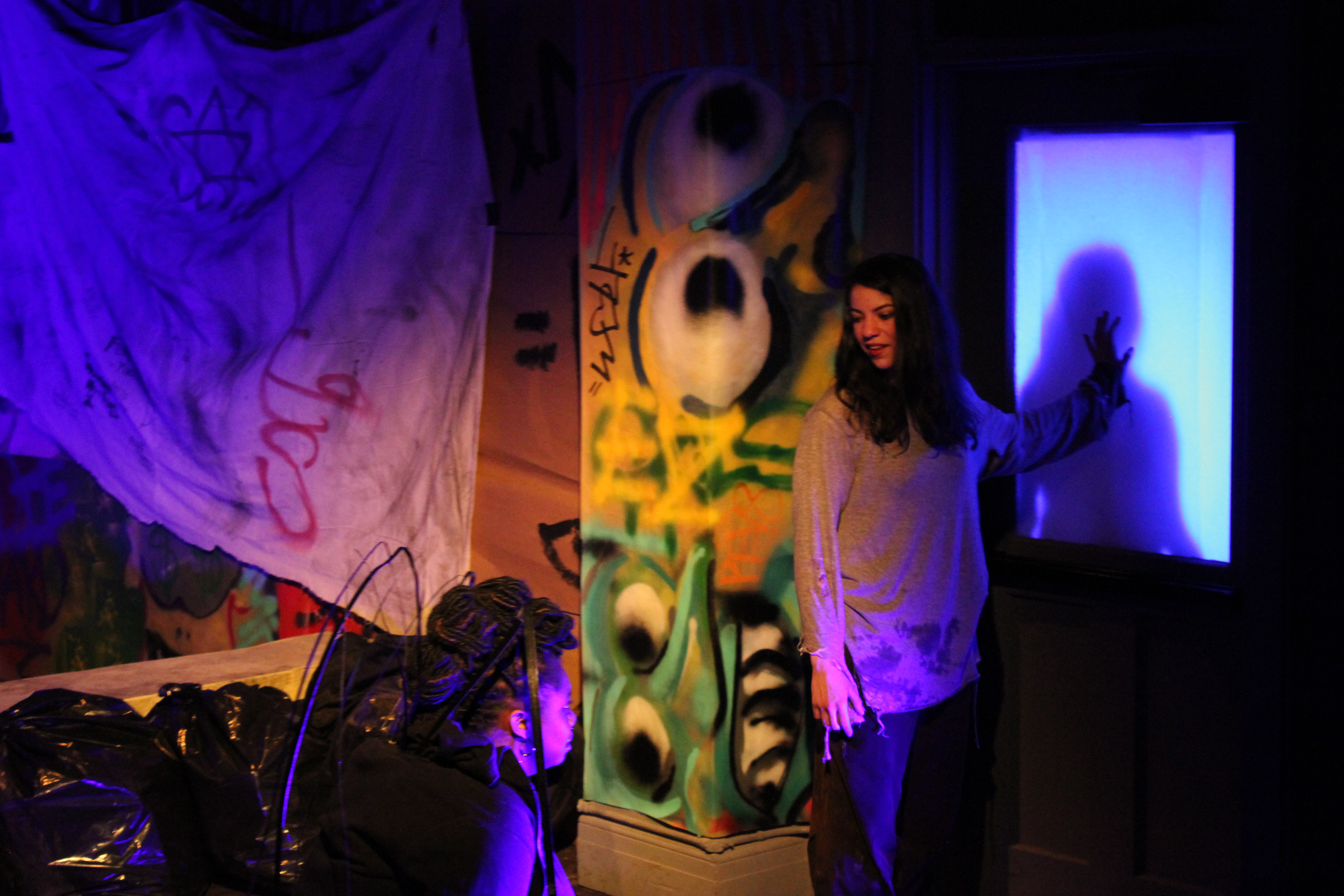 Our heroine (Monroe) with her angel (Mitchell) at left.