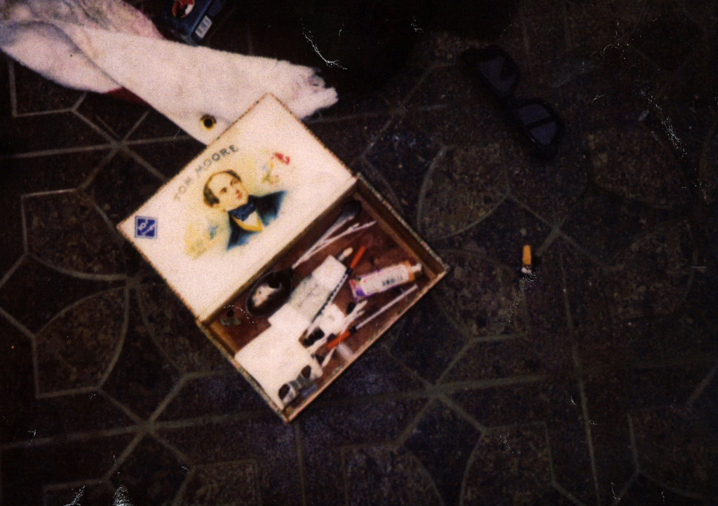 A recently released photo from the scene of Cobain’s death shows the star’s heroin stash.