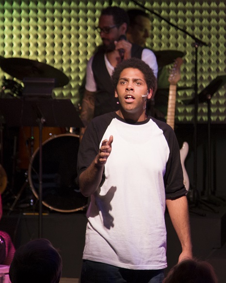 Andrew Lee Creech as the narrator's younger self, with Bell in background.Martin Christoffel
