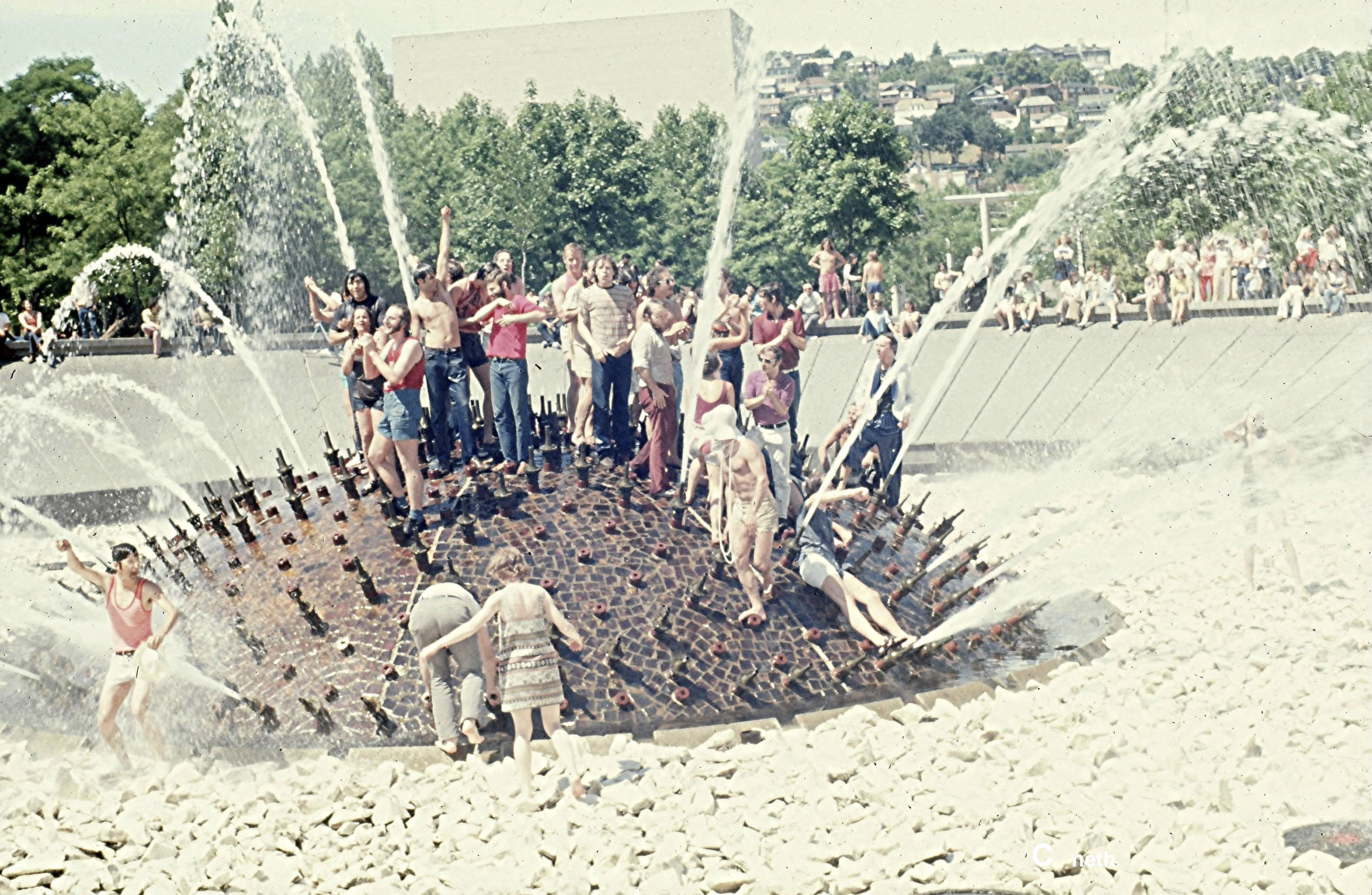 The climactic moment of the first gay-pride event took place in the International Fountain.