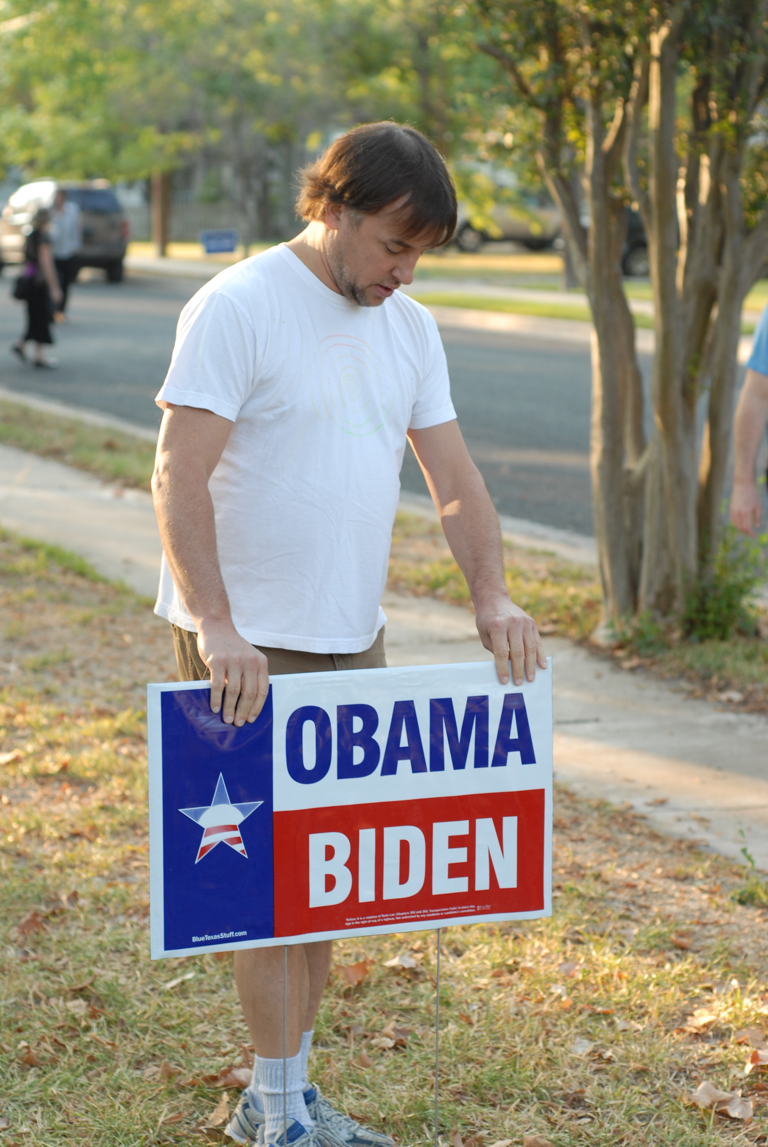 Linklater on the set in 2008, with no idea how the election (or his movie) would turn out.