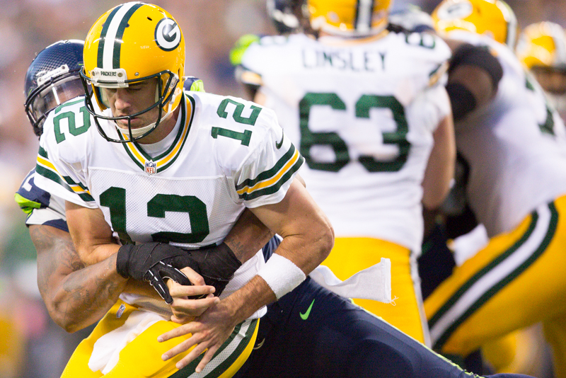 Defensive end Michael Bennett's sack, which forced Rodger's to fumble in the end zone leading to a safety.