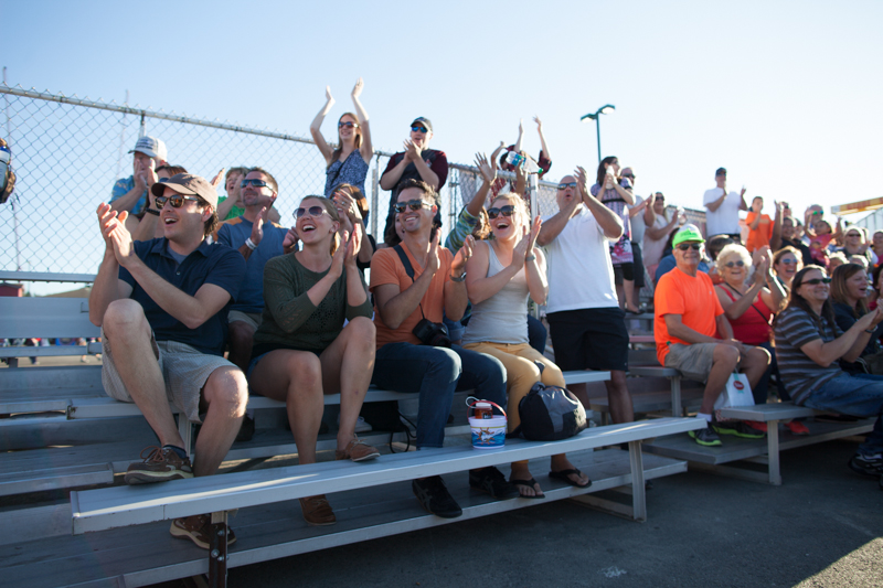 Crowds cheer a competitor.