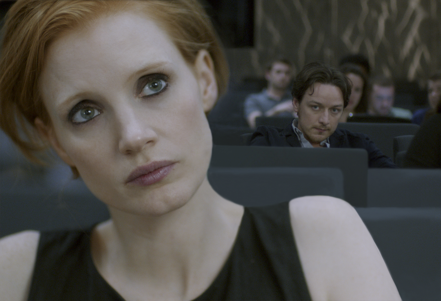 Chastain’s Eleanor (with McAvoy in background).