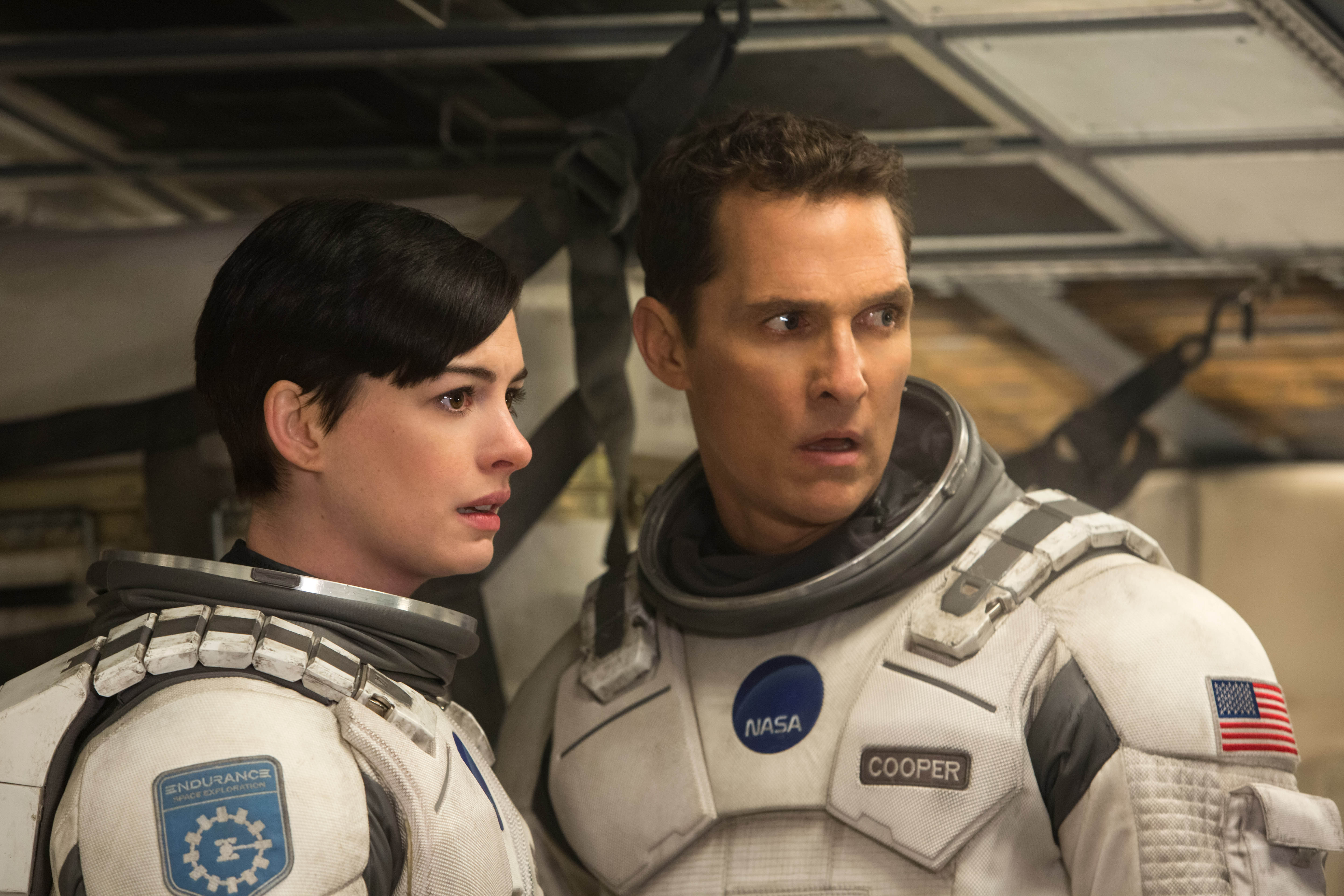 Skeptics in space: McConaughey and Hathaway.