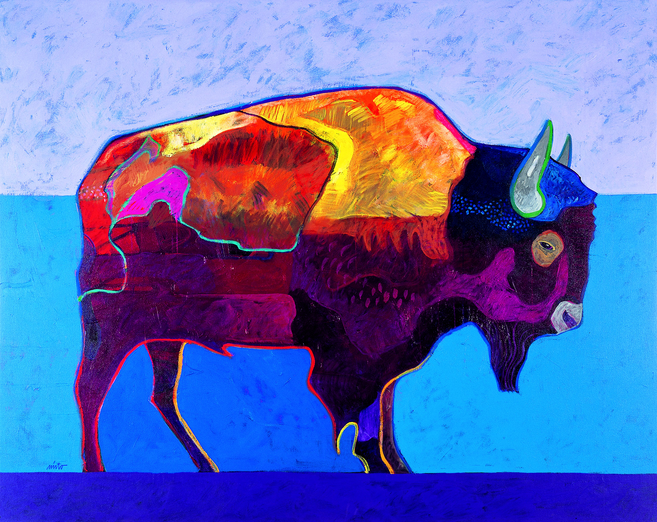 Hispanic-Apache painter John Nieto’s 1996 Buffalo at Sunset.