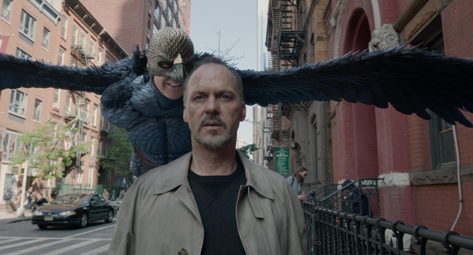 Michael Keaton’s actor is haunted by his past in Birdman.