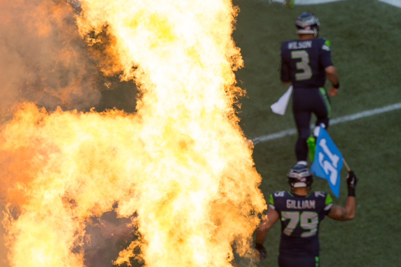 Pregame festivities turn up the heat as the Seattle starting line up takes the field.