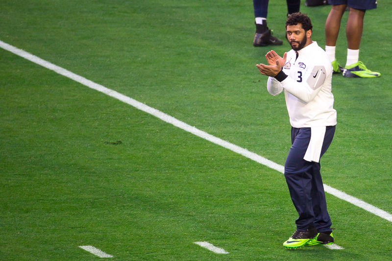 Seahawks quarterback Russell Wilson warms up before the big game.