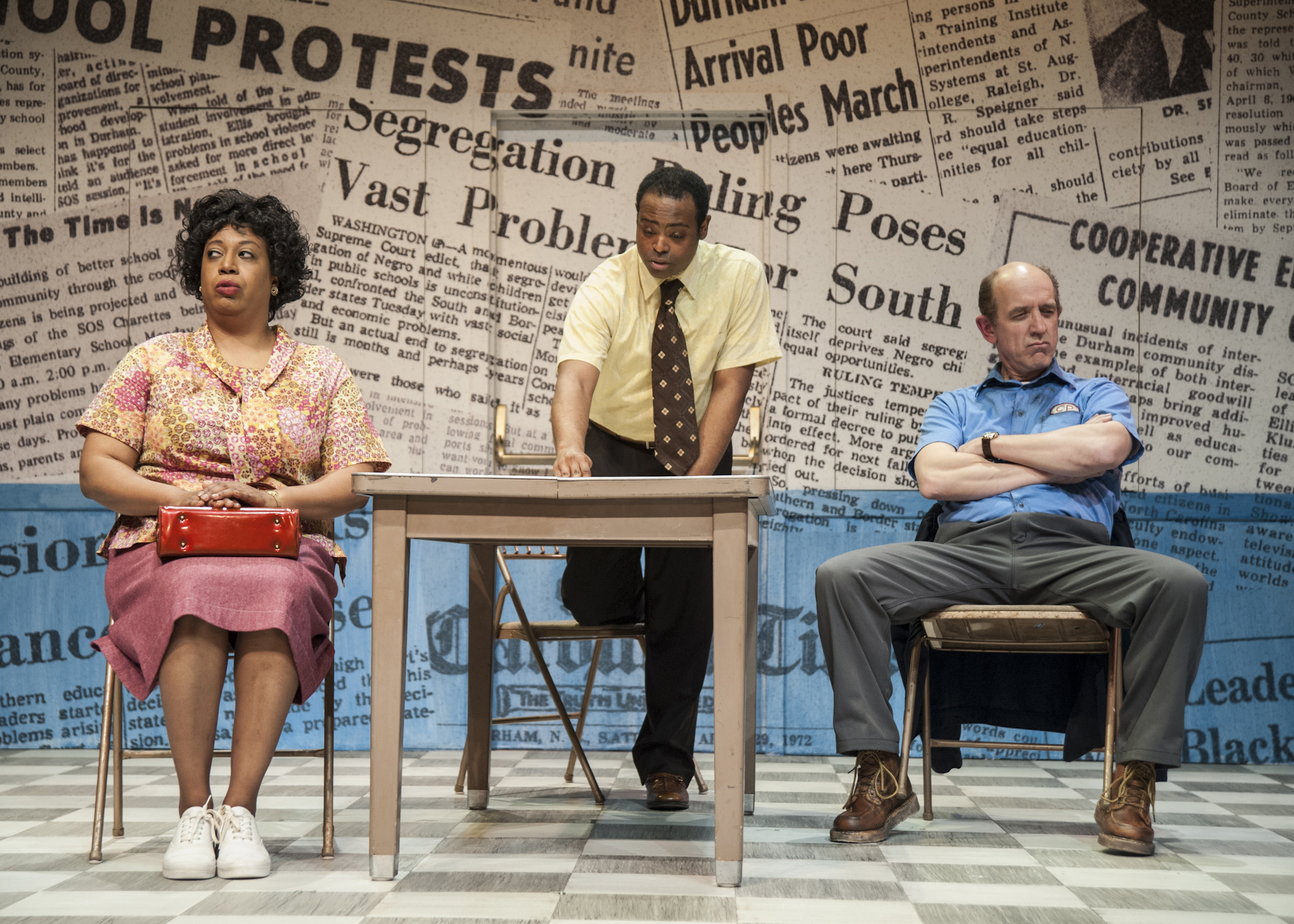 Faith Russell, Corey Spruill, and Jeff Berryman in Taproot Theatre’s Best of Enemies. See review on page 18.