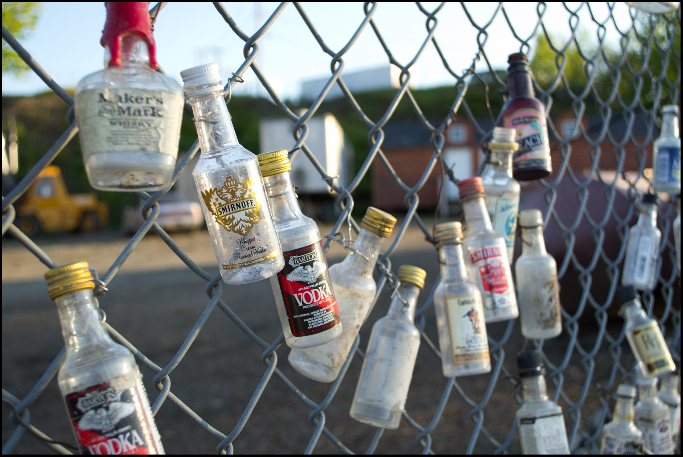 A street art project in Anchorage uses discarded liquor bottles to highlight the city's alcohol problem.Photo credit: Clark Yerrington