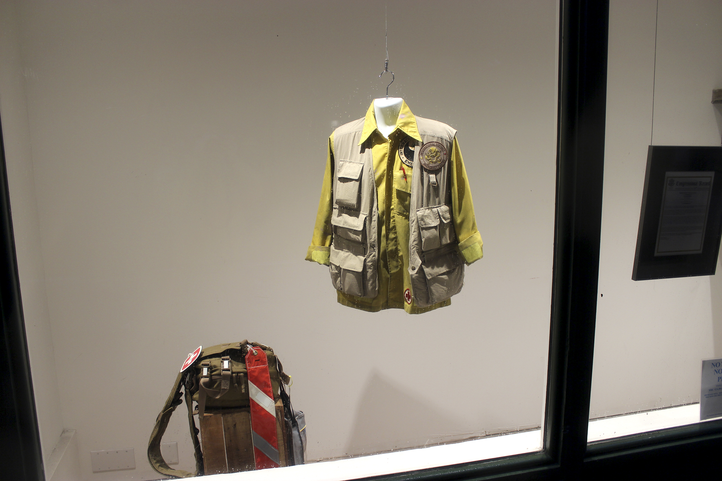 Donnie Chin’s uniform hangs in memoriam at the Wing Luke Museum.