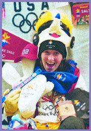 Salt Lake resident and happy employee of the Olympic superstore Melyssa Bonnell shows off the gear.