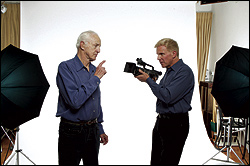 Cinematographer Haskell Wexler (left) just tells son Mark how it's done.