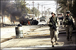 The aftermath of an improvised explosive device (IED). This was Jan. 30 in Ramadi.