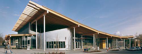 Wood meets steel in the form of the Seattle Public Library's Ballard Branch.