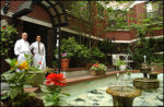La Fontana owner Mario Fuenzalida (left) and general manager Marco Orostica in their secluded, distinguished courtyard.