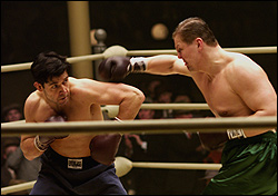 Crowe (at left) outworks an opponent (Art Binkowski).