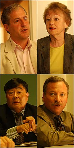 Seattle Port Commission candidates. Top: former Microsoftie Jack Jolley (left) and Pat Davis, his incumbent opponent for Position 4. Bottom: former Seattle City Treasurer Lloyd Hara (left) and maritime lobbyist Rich Berkowitz, vying for Position 3.